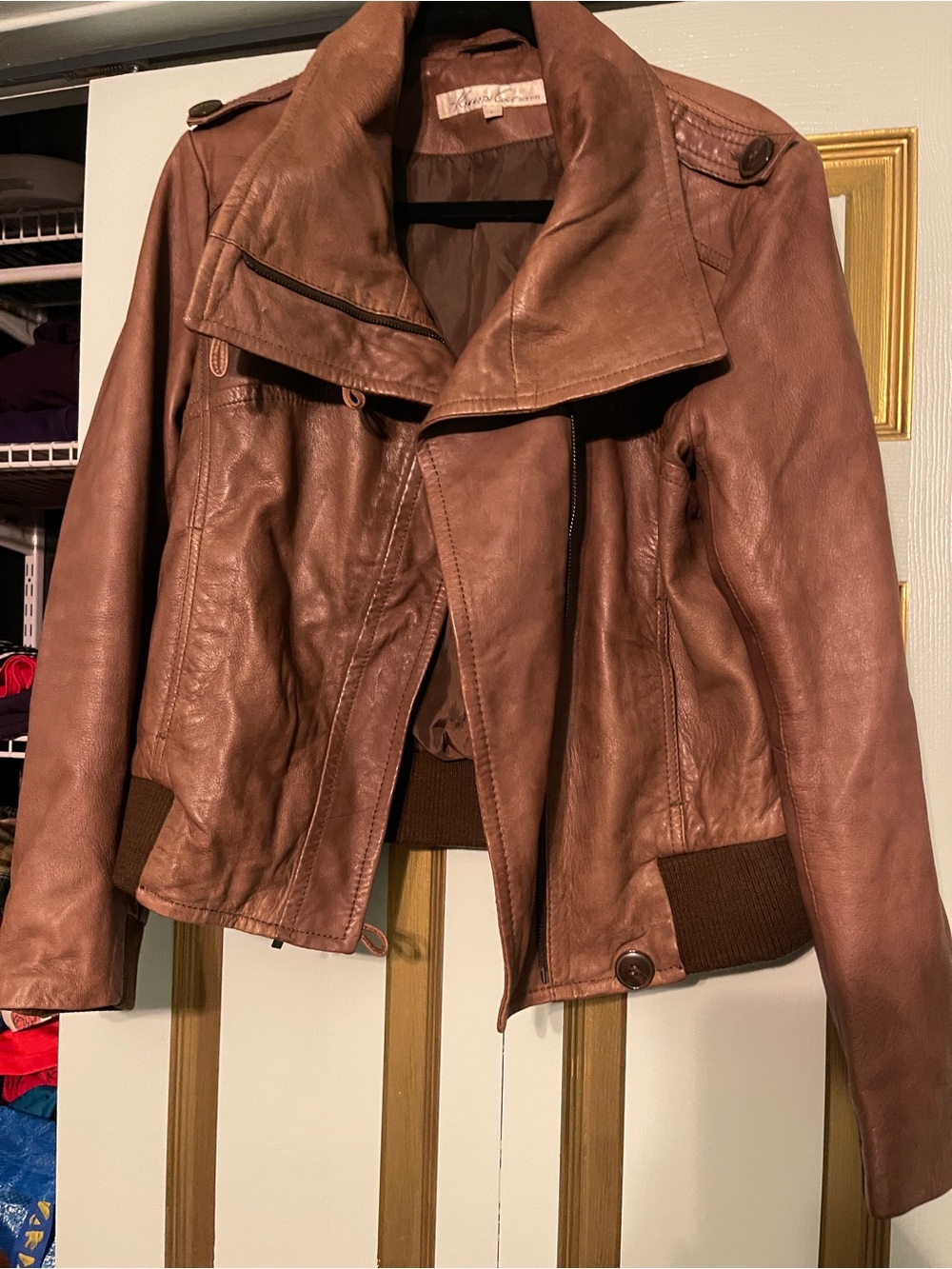 Kenneth Cole Brown Leather Moto Jacket